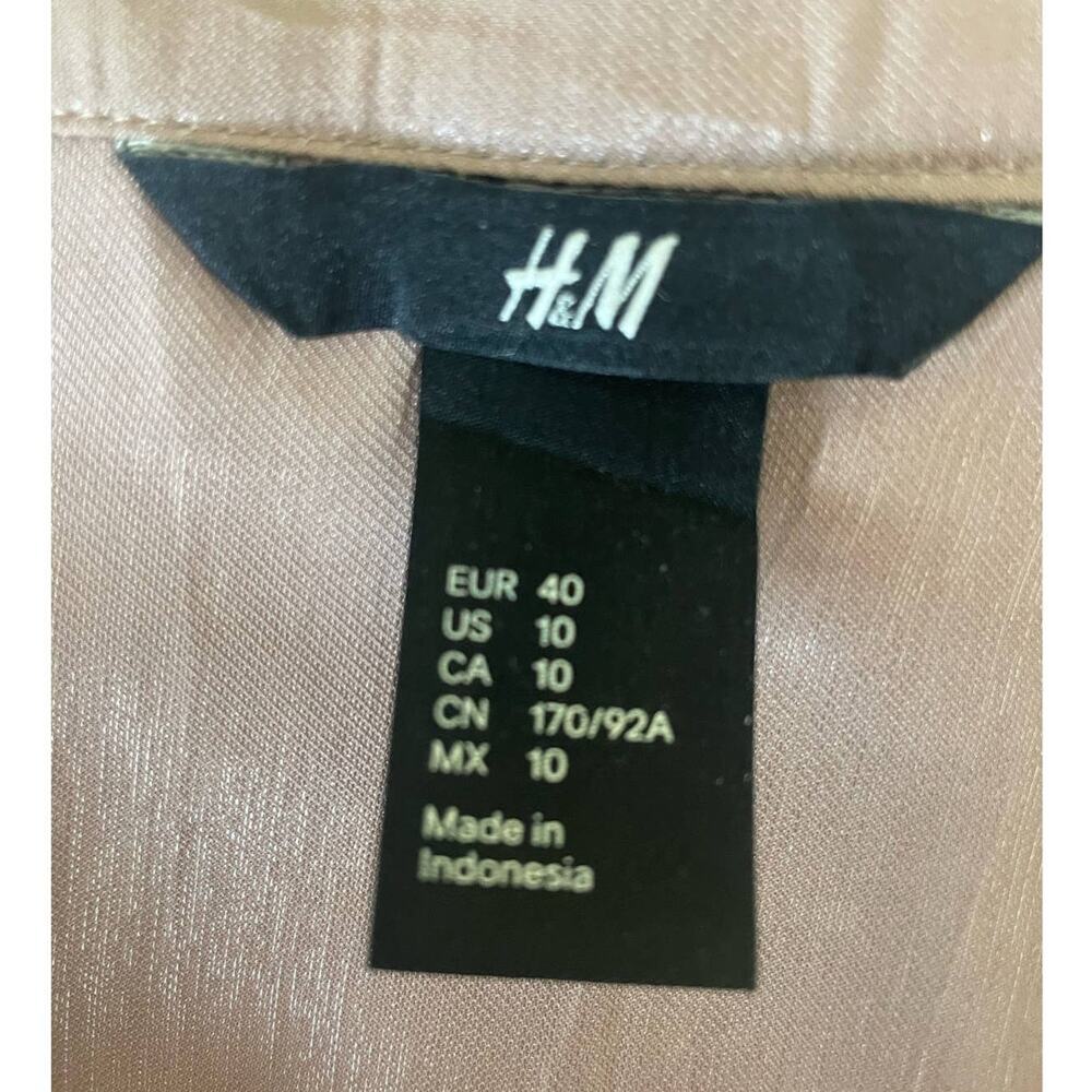 H&M Women Top 10 Taupe High Low Hem Satiny Gather Accent‎ Disco Retro Y2K Flowy